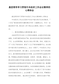 基层领导学习贯彻中央经济工作会议精神的心得体会