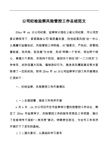 公司纪检监察风险管控工作总结