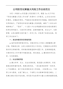 公司防范化解重大风险工作总结
