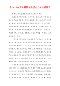 在2025年底专题民主生活会上的点评讲话