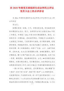 在2025年度党支部组织生活会和民主评议党员大会上的点评讲话