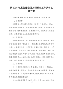 镇2025年度创建全国文明城市工作具体实施方案