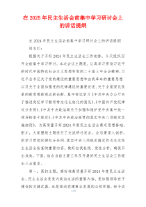在2025年民主生活会前集中学习研讨会上的讲话提纲