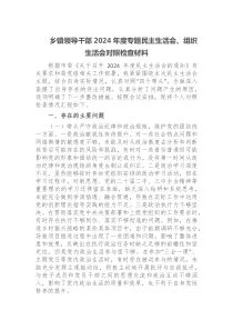 乡镇领导干部2025年度专题民主生活会组织生活会对照检查材料