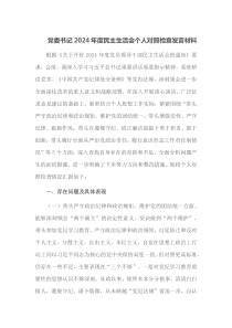 党委书记2025年度民主生活会个人对照检查发言材料