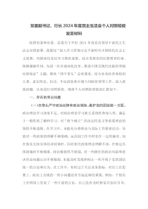 党委副书记行长2025年度民主生活会个人对照检视发言材料
