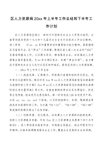 区人力资源局20XX年上半年工作总结和下半年工作计划