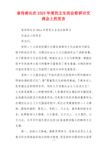 宣传部长在2025年度民主生活会前研讨交流会上的发言