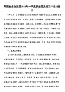 国有企业党委2025年一季度抓基层党建工作总结报告