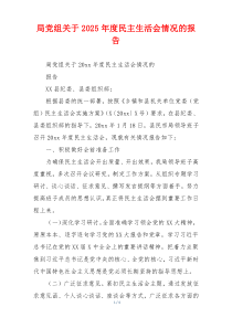 局党组关于2025年度民主生活会情况的报告