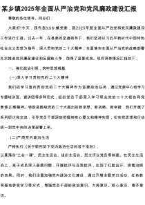 某乡镇2025年全面从严治党和党风廉政建设汇报