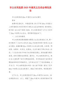 市公安局党委2025年度民主生活会情况报告