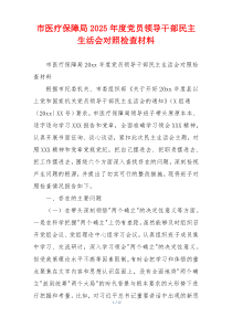 市医疗保障局2025年度党员领导干部民主生活会对照检查材料