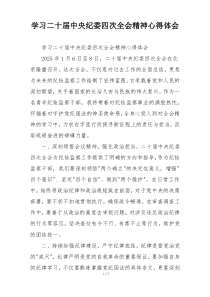 学习二十届中央纪委四次全会精神心得体会