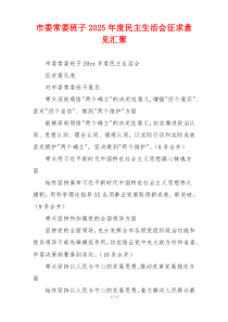 市委常委班子2025年度民主生活会征求意见汇聚