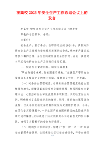 在高校2025年安全生产工作总结会议上的发言