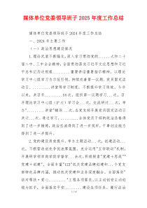 媒体单位党委领导班子2025年度工作总结