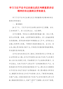 学习习近平总书记在湖北武汉考察重要讲话精神的传达提纲及贯彻意见
