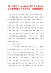 某市纪委书记2025年度专题民主生活会对照检查材料新6个对照方面＋典型案例剖析