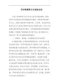 市妇联婚育文化经验总结