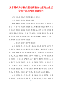 某市财政局涉粮问题巡察整改专题民主生活会班子成员对照检查材料