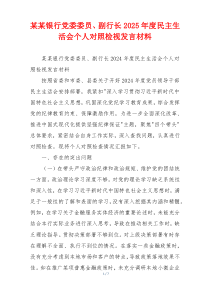 某某银行党委委员、副行长2025年度民主生活会个人对照检视发言材料