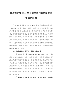 国企党支部20XX年上半年党建工作总结及下半年工作计划