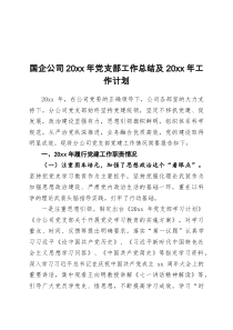 国企公司20XX年党支部工作总结及20XX年工作计划