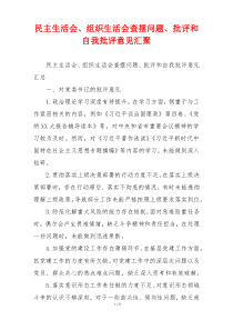 民主生活会、组织生活会查摆问题、批评和自我批评意见汇聚