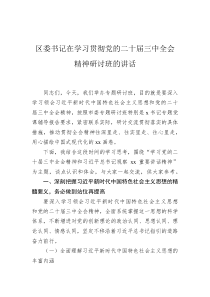 区委书记在学习贯彻党的二十届三中全会精神研讨班的讲话