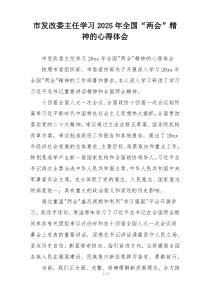市发改委主任学习2025年全国“两会”精神的心得体会