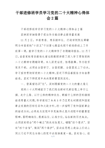 干部进修班学员学习党的二十大精神心得体会2篇