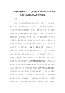 县委书记在检查党工委落实全面从严治党主体责任和党风廉政责任制工作时的讲话