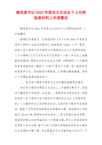 镇党委书记2025年度民主生活会个人对照检查材料上年度整改