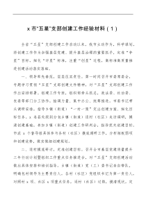 5篇市五星党支部创建工作经验材料范文5篇市级工作汇报
