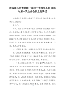 统战部长在市委统一战线工作领导小组2025年第一次全体会议上的讲话