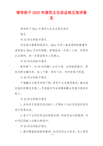 领导班子2025年度民主生活会相互批评意见