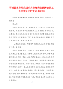 郓城县水务局党组成员陈海森在保障农民工工资会议上的讲话202403