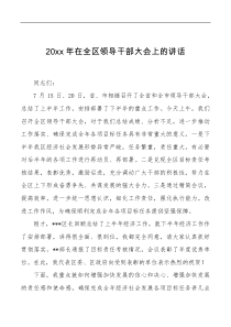 20XX年在全区领导干部大会上的讲话