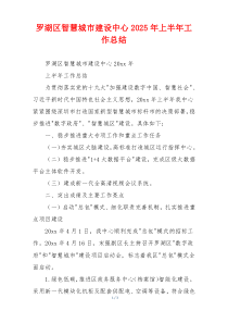 罗湖区智慧城市建设中心2025年上半年工作总结