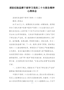 派驻纪检监察干部学习党的二十大报告精神心得体会