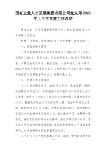 国有企业人才发展集团有限公司党支部2025年上半年党建工作总结