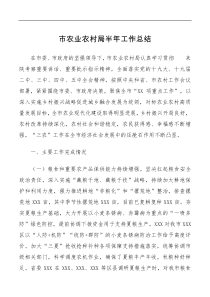 市农业农村局半年工作总结