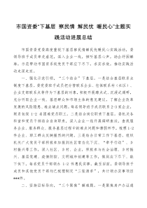市国资委下基层察民情解民忧暖民心主题实践活动进展总结