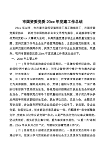 市国资委党委20XX年党建工作总结