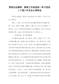 贯彻全会精神，奏响工作奋进曲—学习党的二十届三中全会心得体会