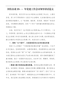 党建讲话20XX年党建工作会议领导讲话范文集团公司企业国企