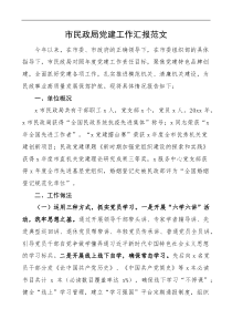 市民政局党建工作汇报范文工作总结报告