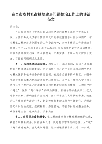 全市农村乱占耕地建房问题整治工作会议领导讲话范文