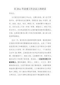 在20XX年县委工作会议上的讲话